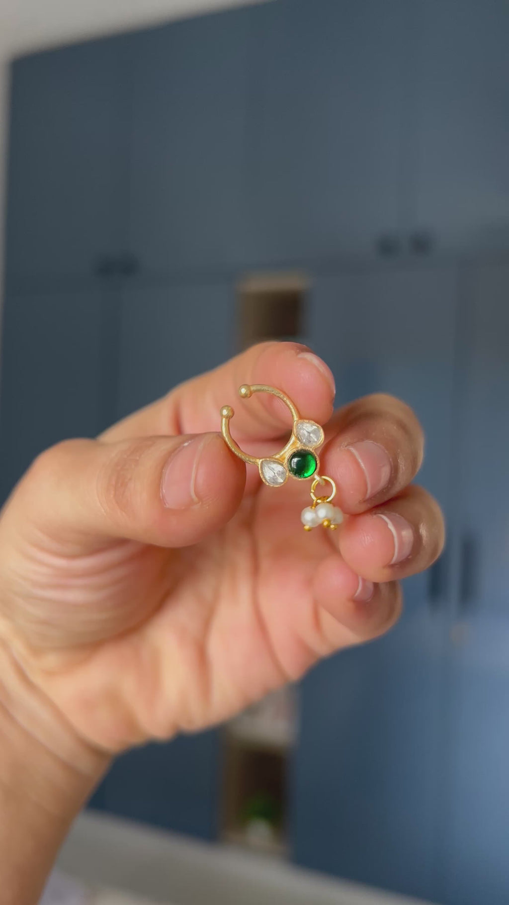 Premium Quality Gold Finish Jadau Septum Nose Pin