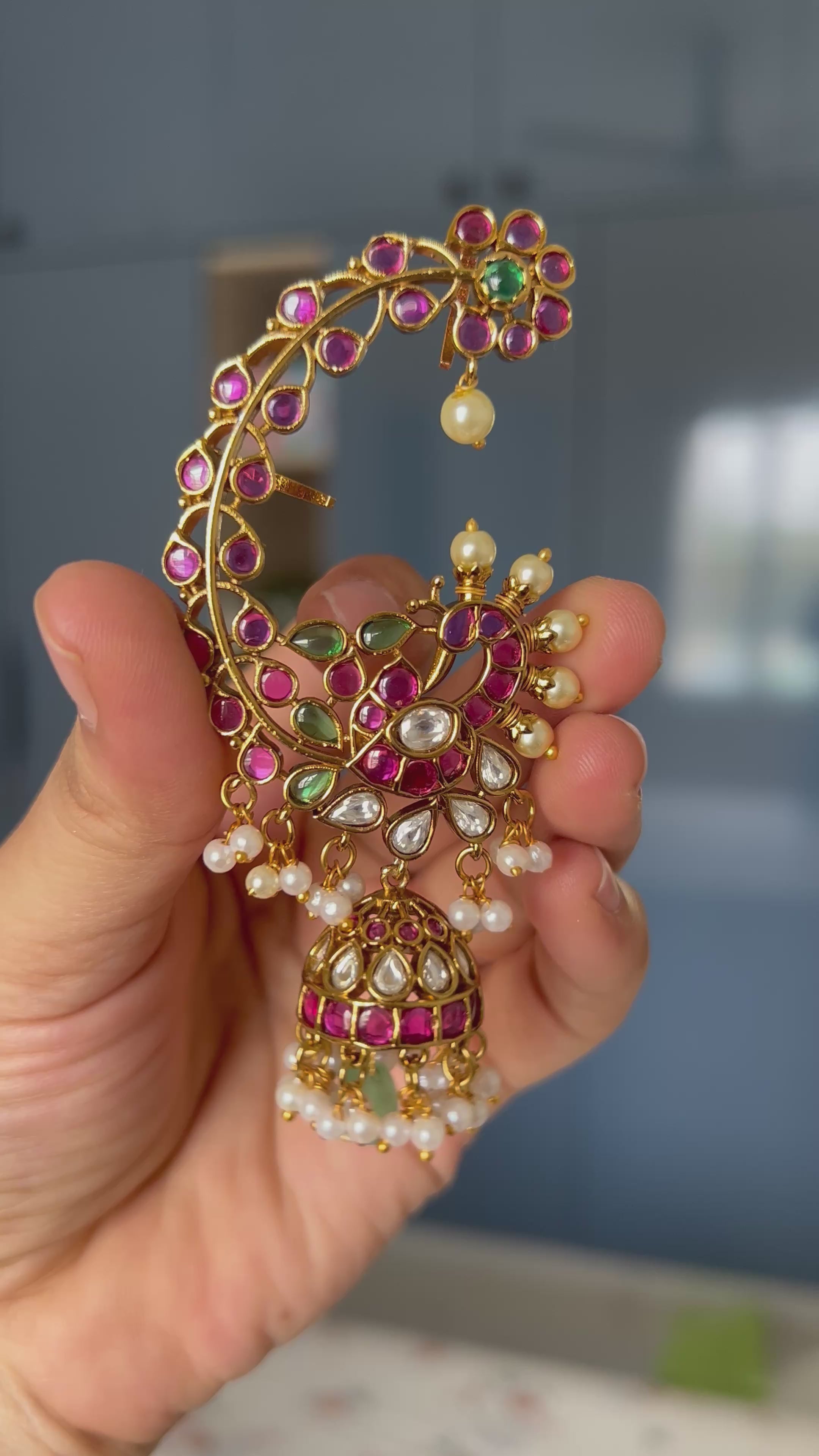 Premium Quality Real Kemp Stone Peacock Ear Cuff Jumka
