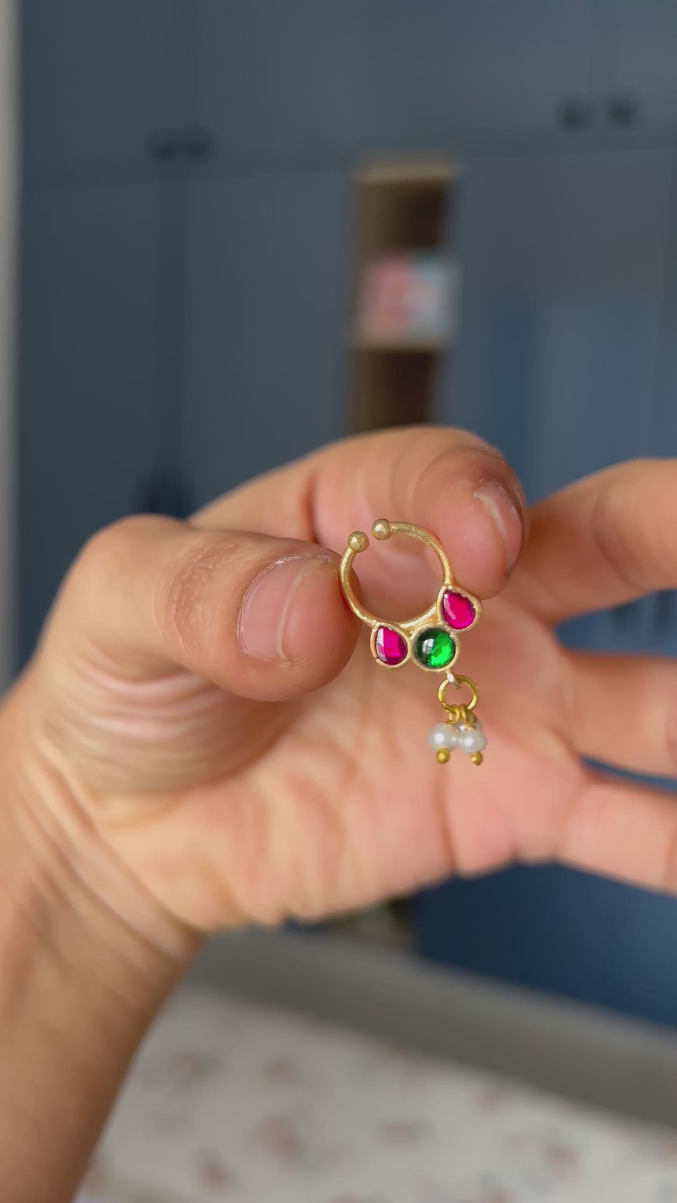 Premium Quality Gold Finish Jadau Septum Nose Pin