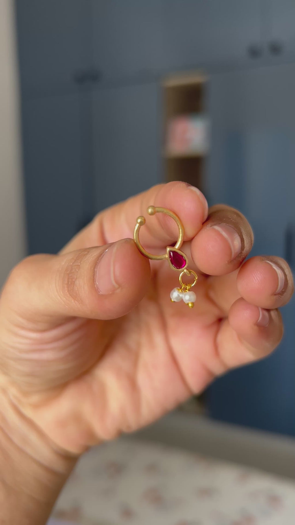 Premium Quality Gold Finish Jadau Septum Nose Pin