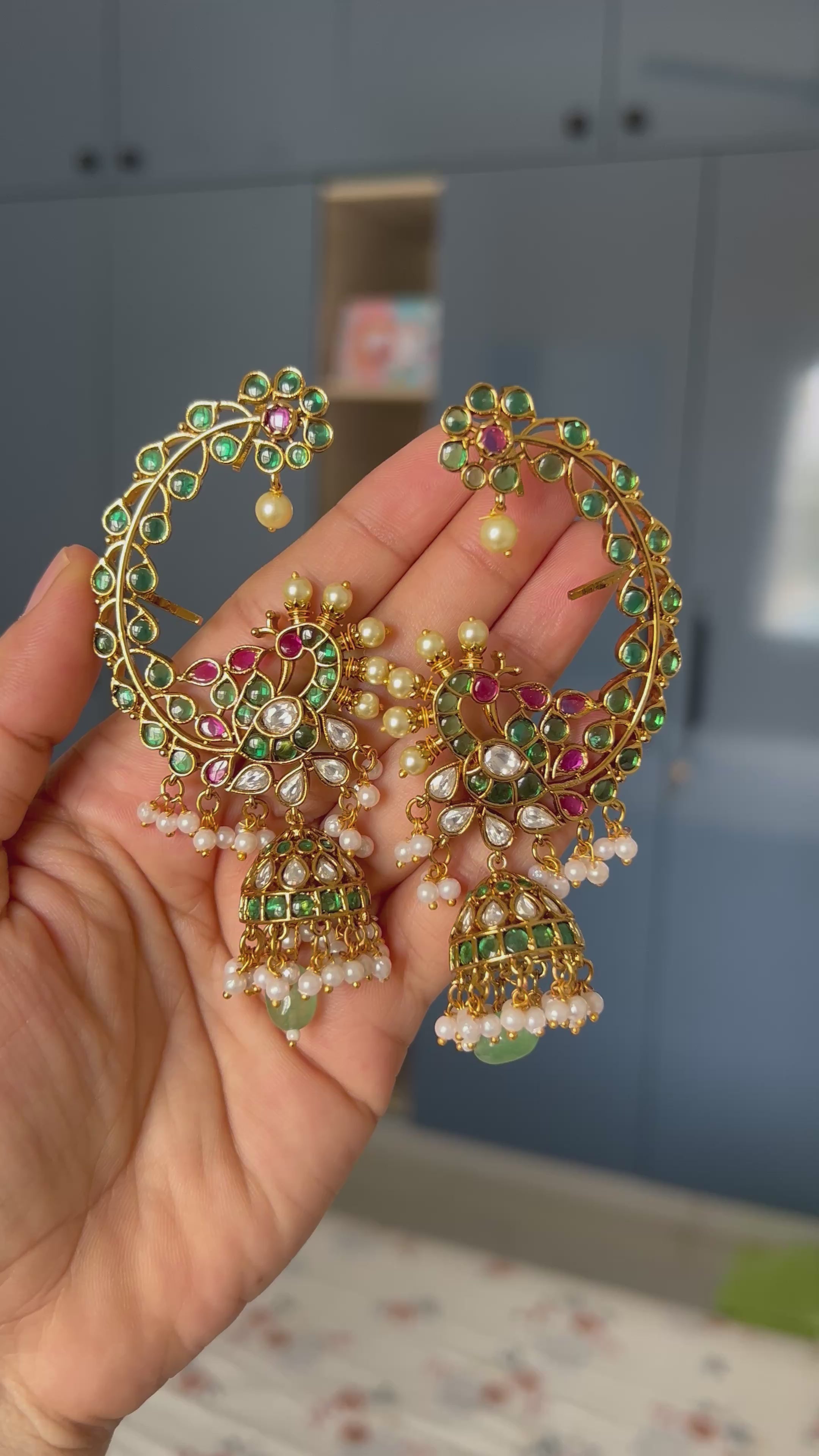 Premium Quality Real Kemp Stone Peacock Ear Cuff Jumka