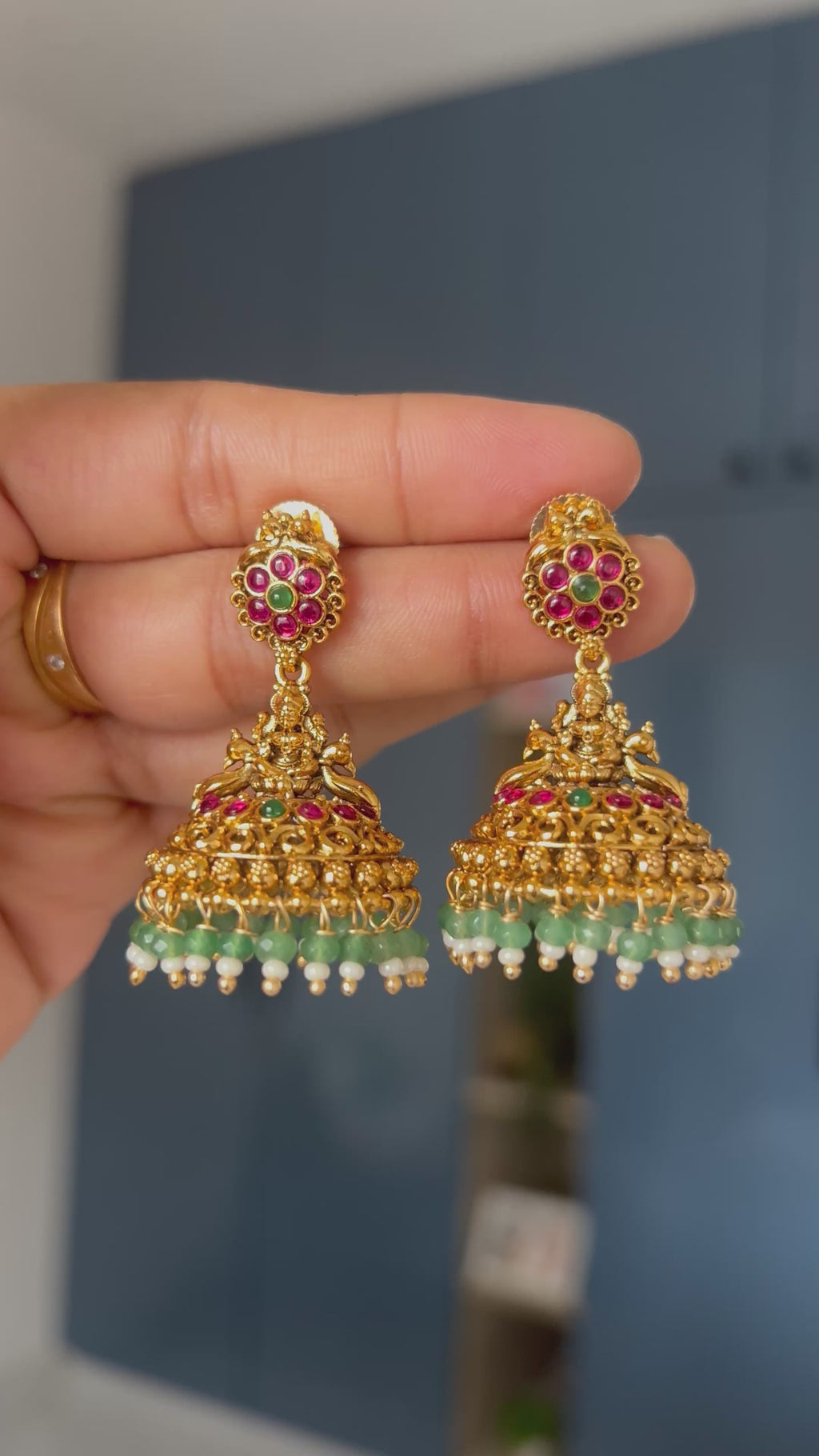 Premium Quality Gold Finish Lakshmi Peacock Jumka