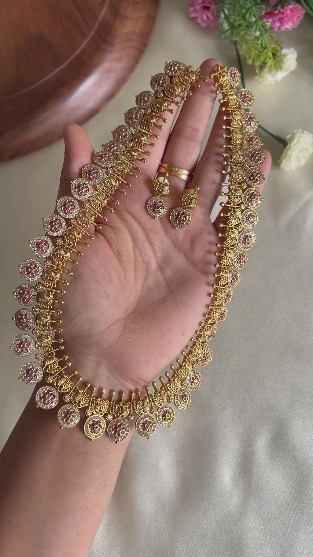 Premium Quality Gold Finish Peacock Design Kemp Stone Haram