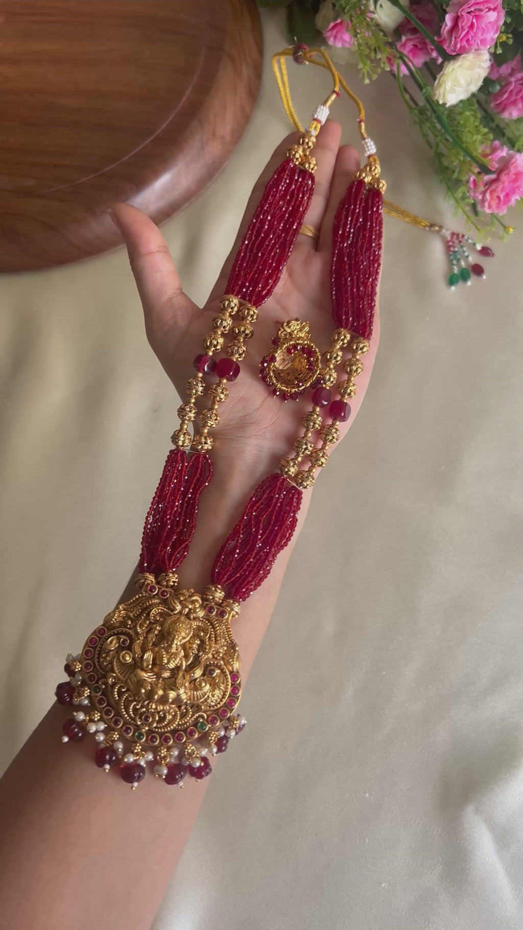 Premium Quality Sugar Beads Lakshmi Peacock Design Haram