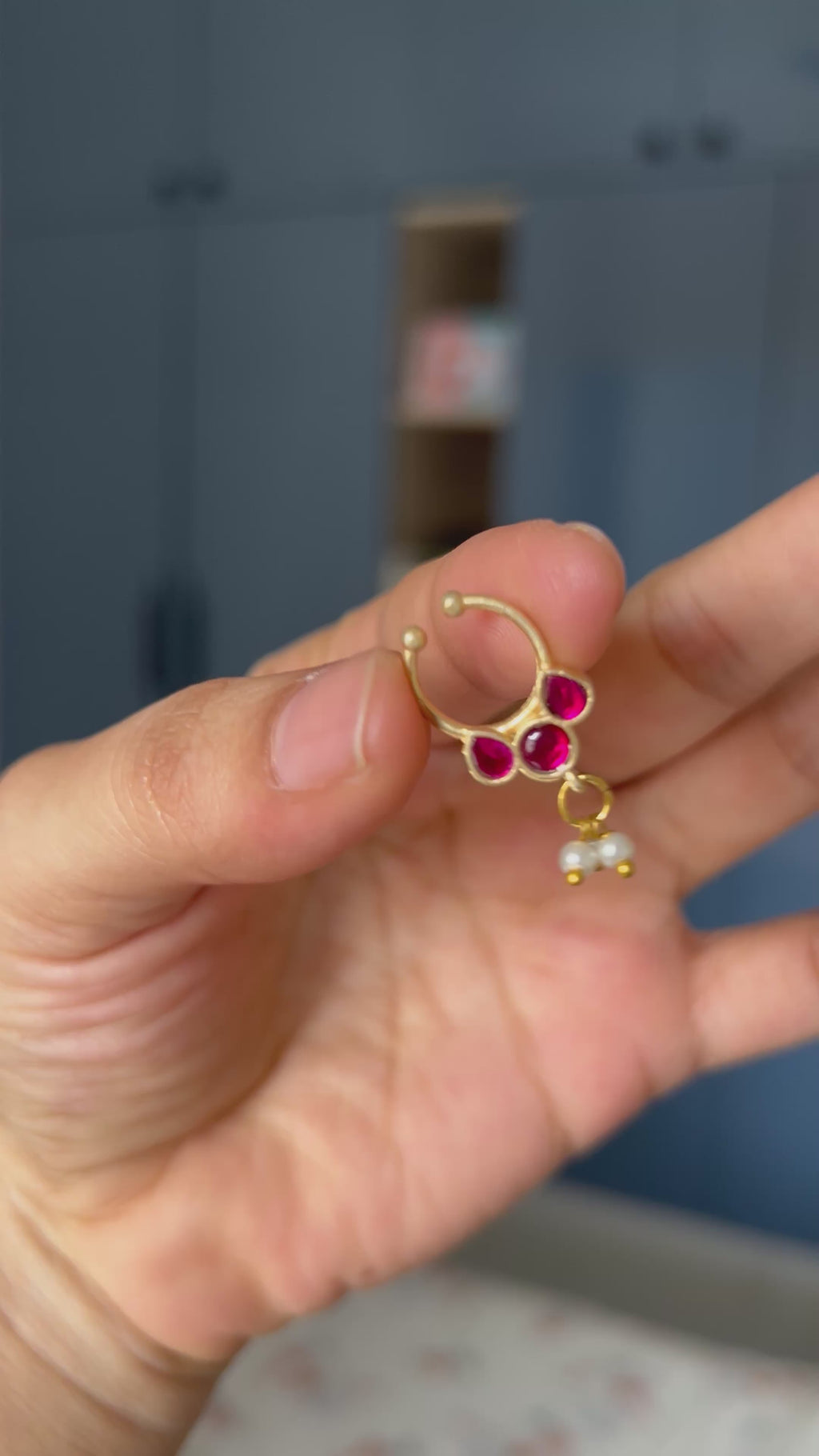 Premium Quality Gold Finish Jadau Septum Nose Pin