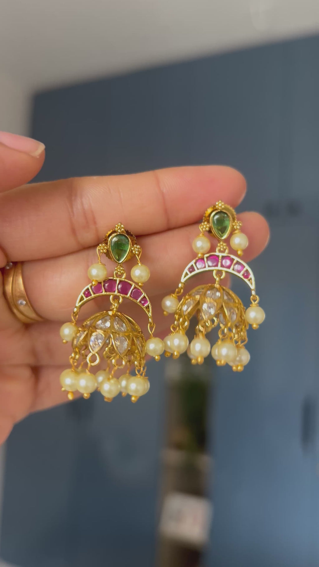 Premium Quality Gold Finish Kemp Stone Jumka