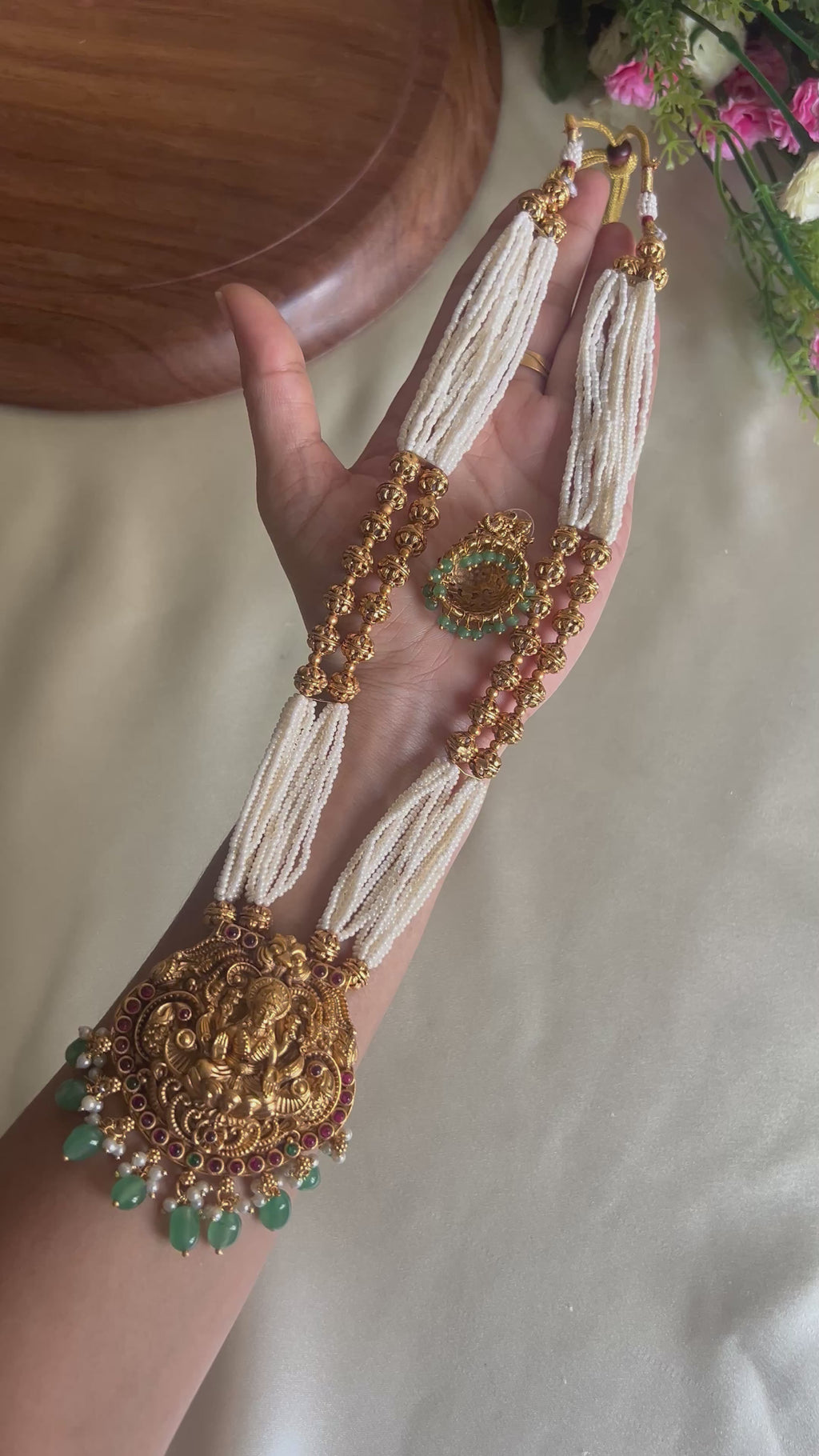 Premium Quality Sugar Beads Lakshmi Peacock Design Haram