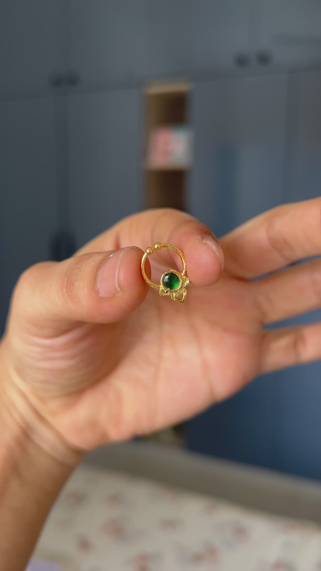 Premium Quality Gold Finish Kemp Stone Septum Nose Pin