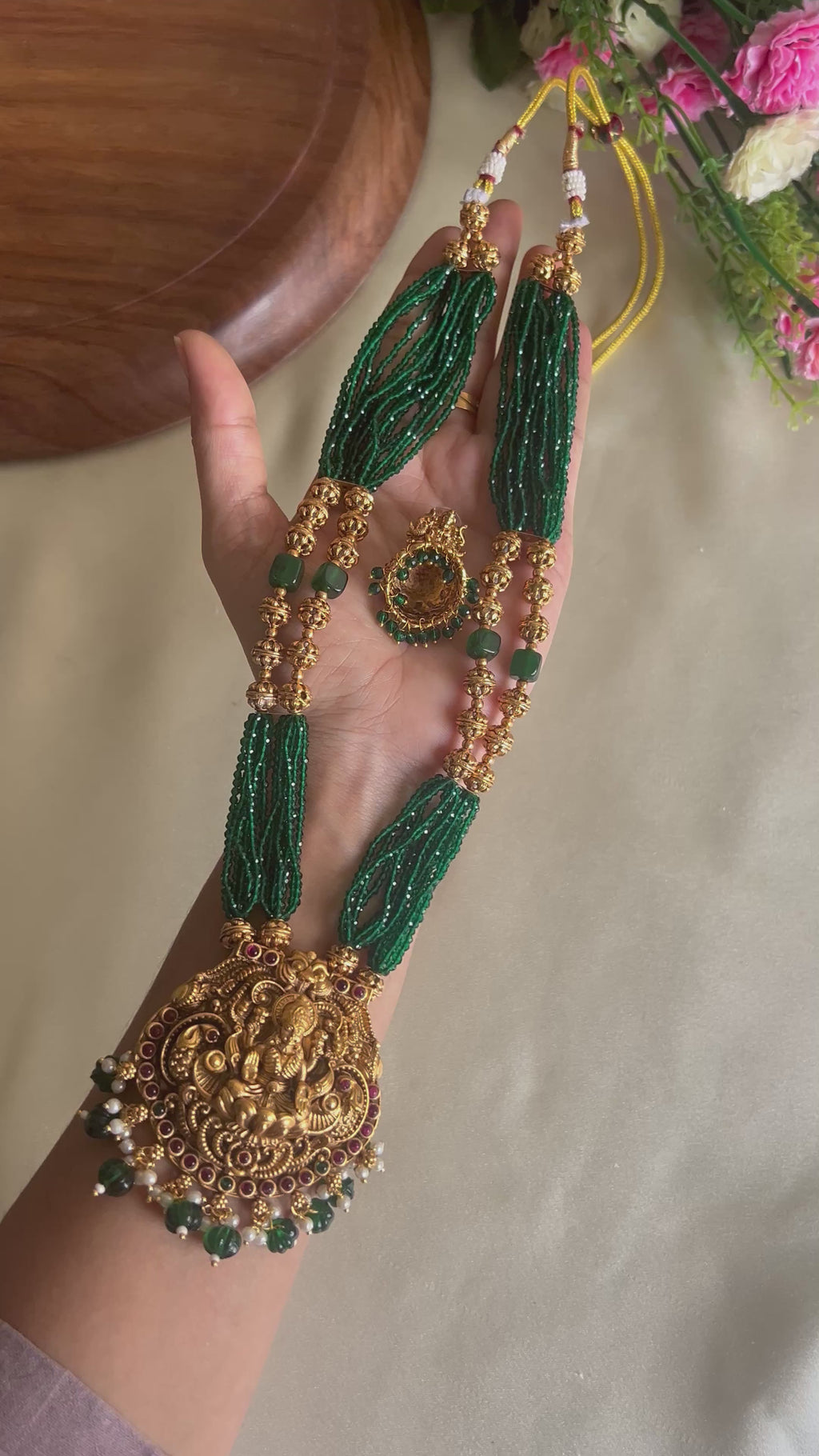 Premium Quality Sugar Beads Lakshmi Peacock Design Haram