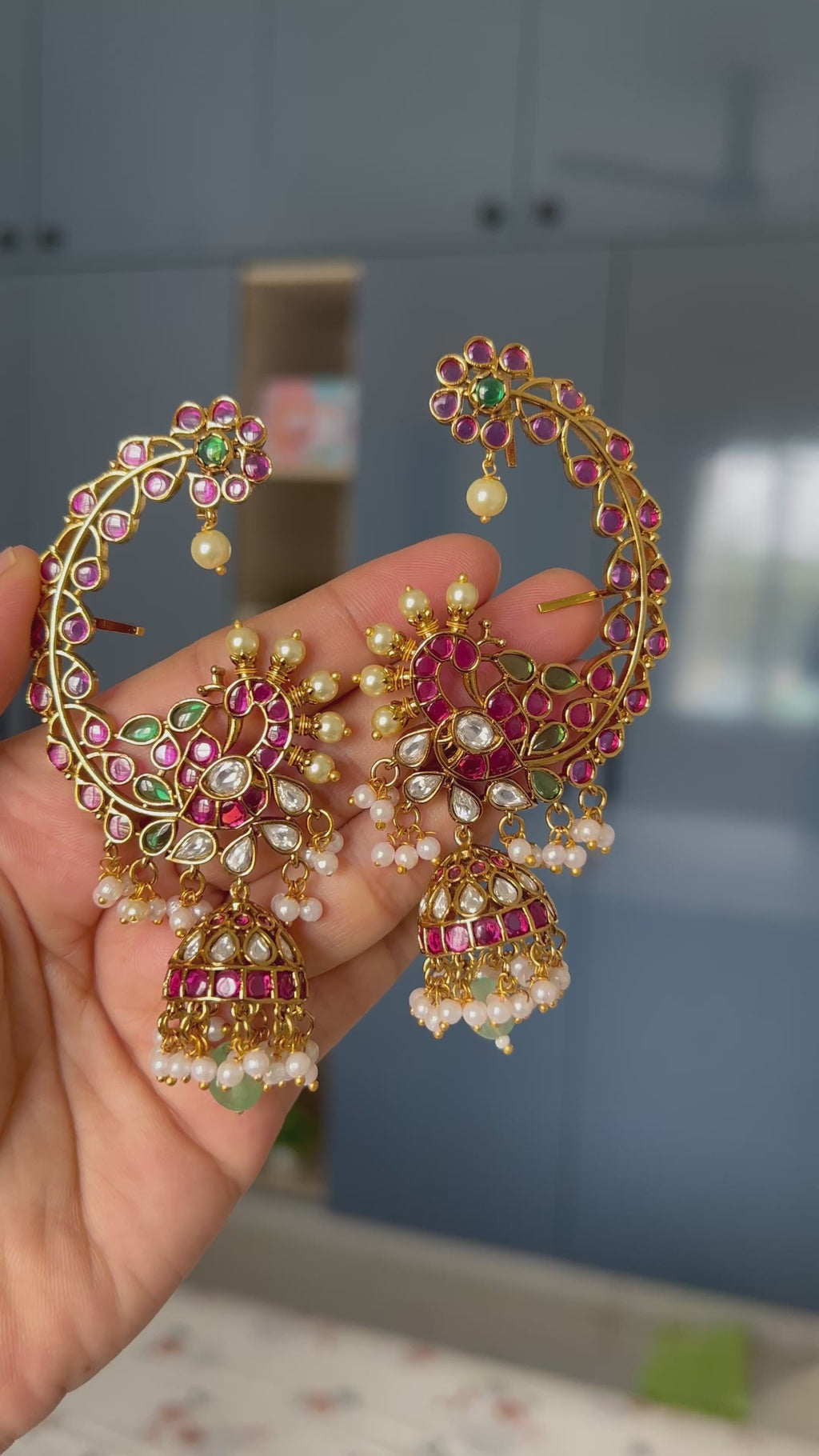 Premium Quality Real Kemp Stone Peacock Ear Cuff Jumka