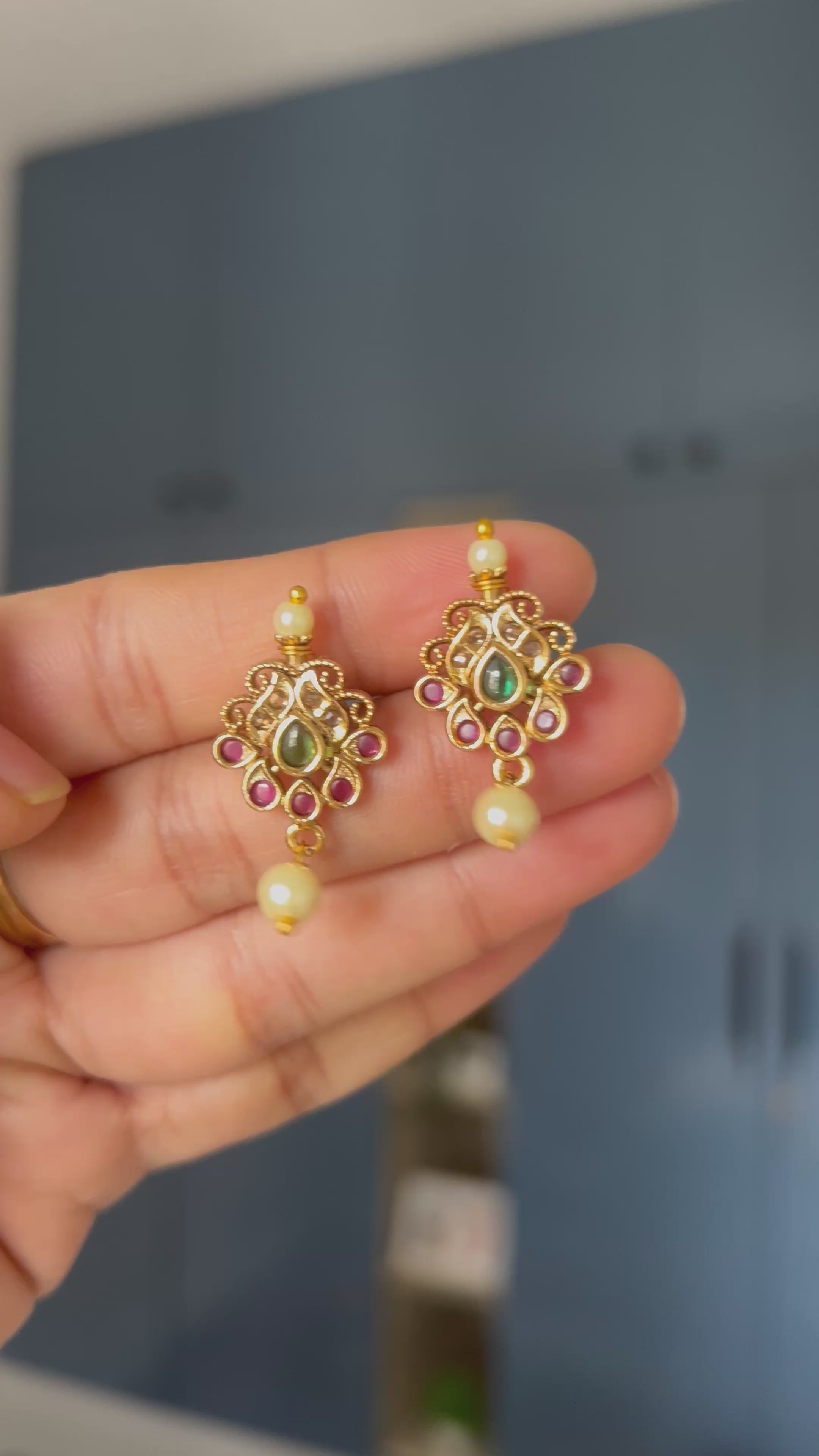 Premium Quality kempu Studs with Pearl Drop