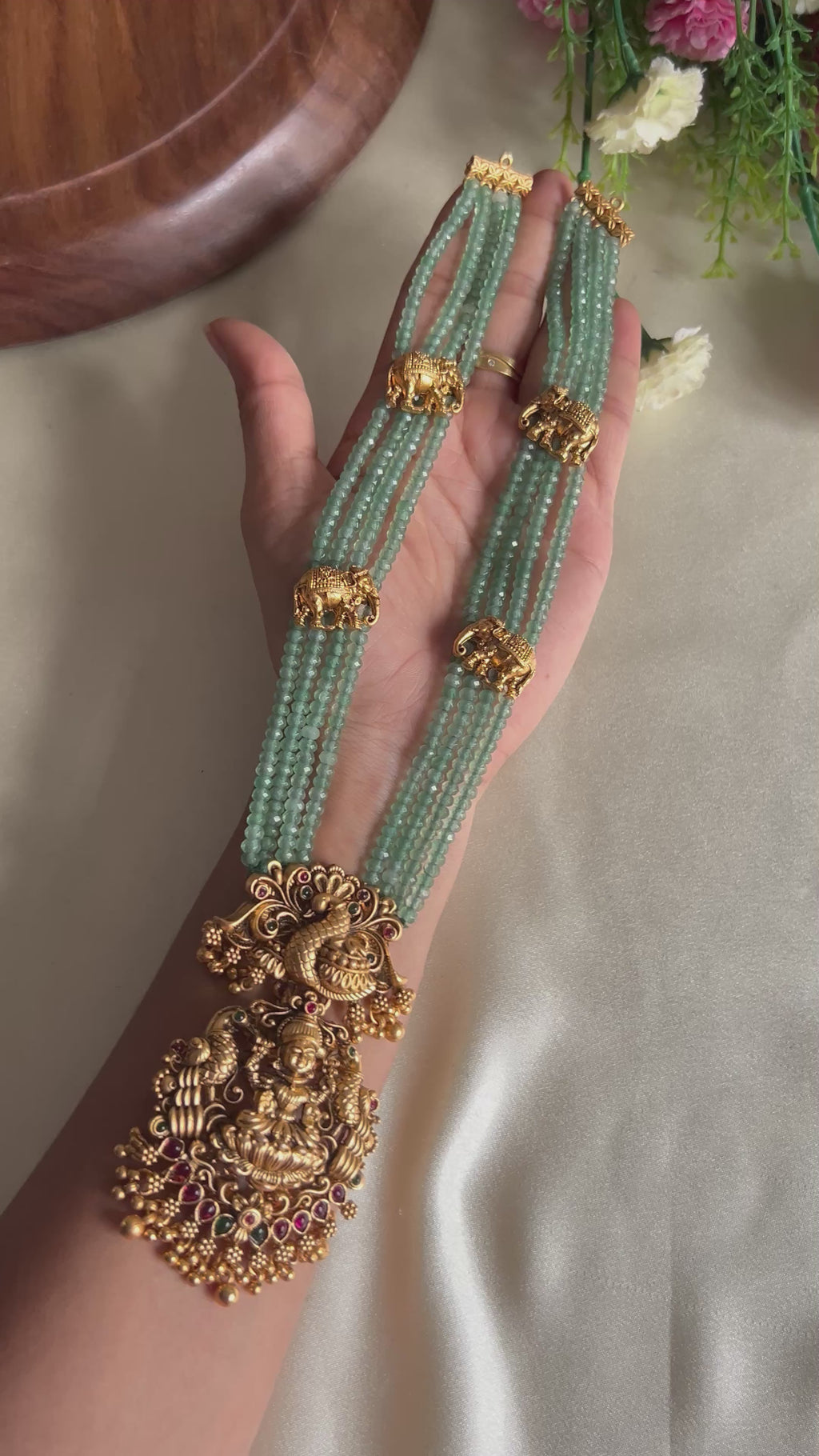 Premium Quality Sea Beads Lakshmi Peacock Haram