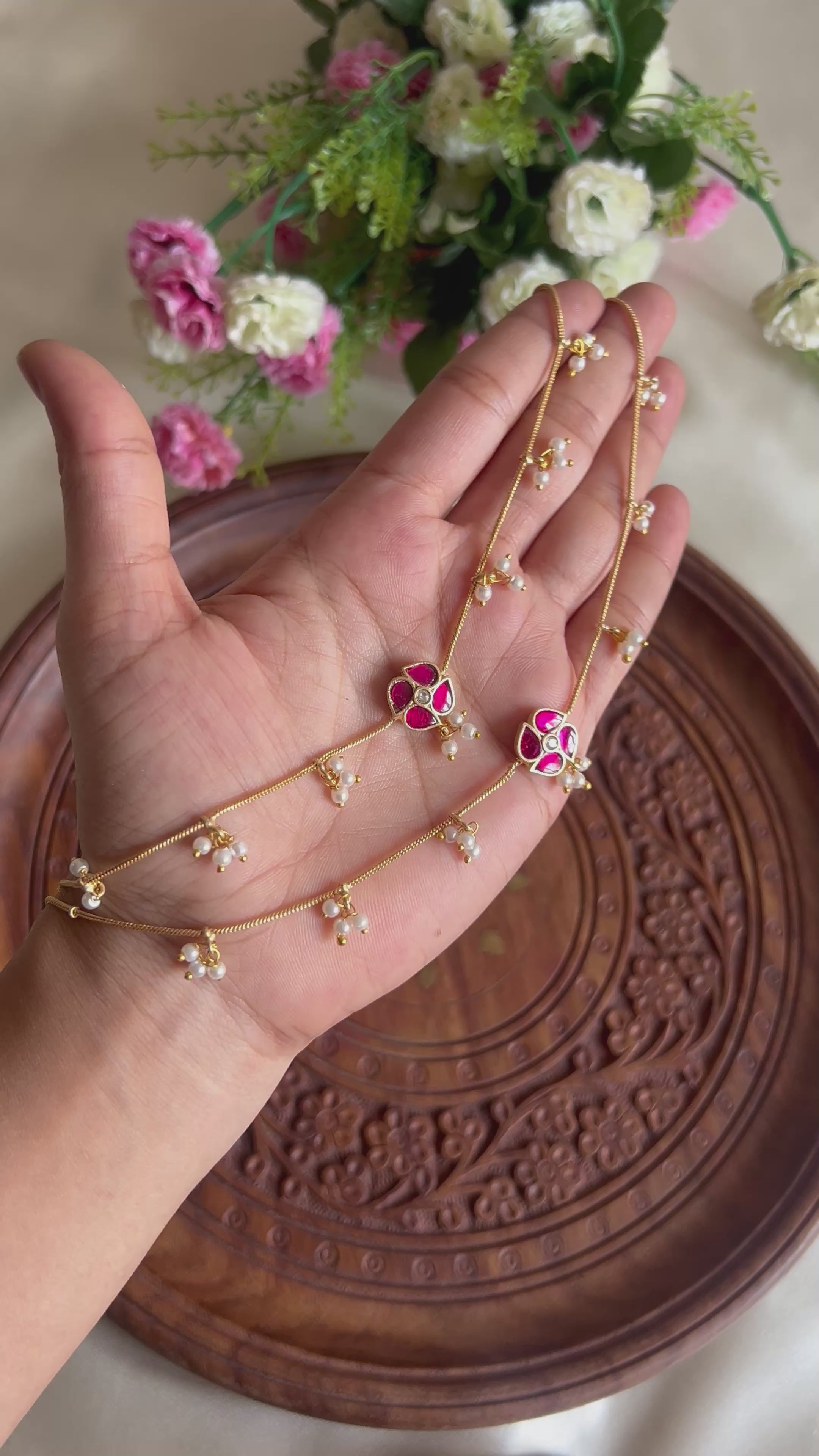 Premium Quality Jadau Floral Pearl Anklets