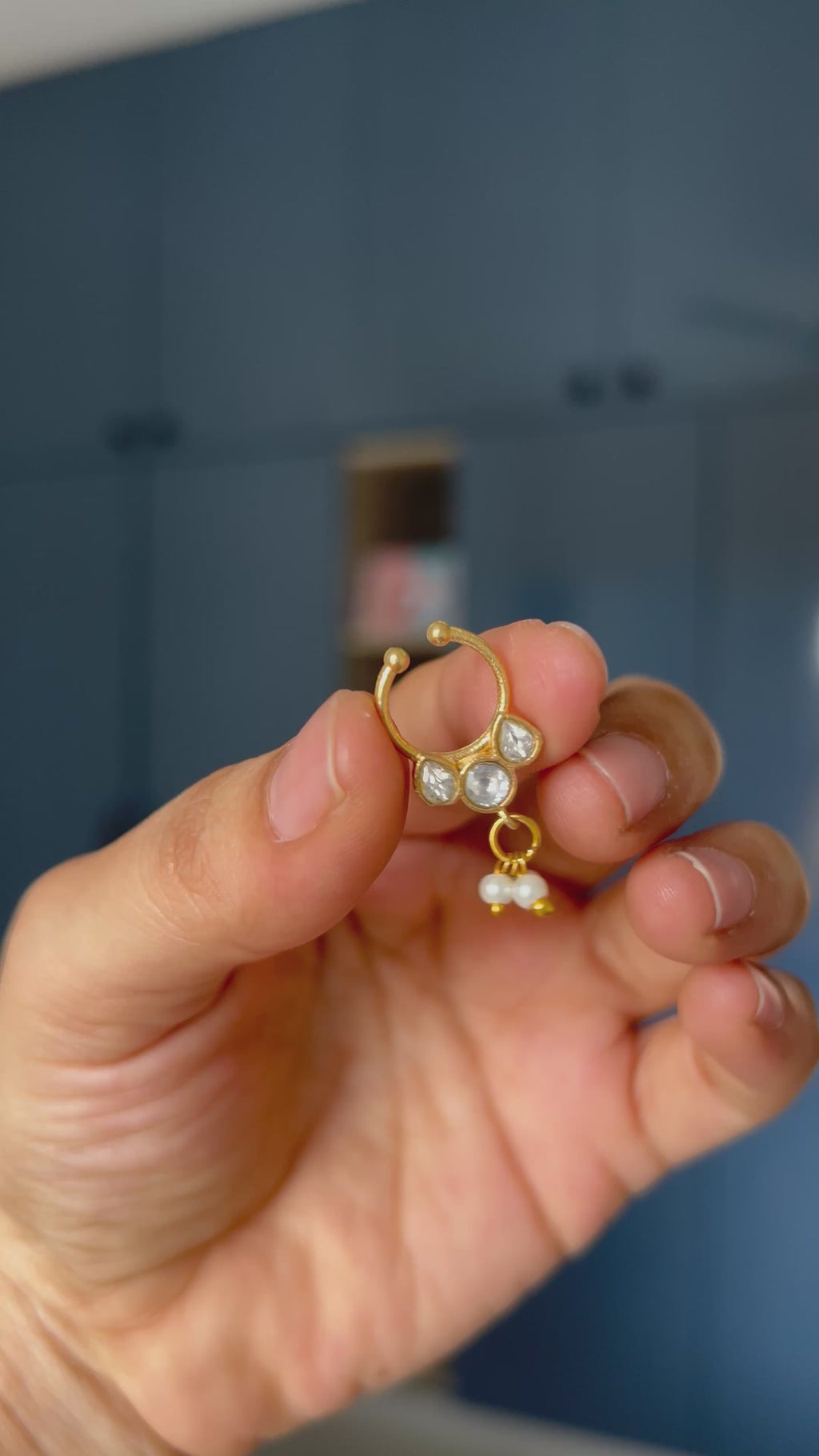 Premium Quality Gold Finish Jadau Septum Nose Pin