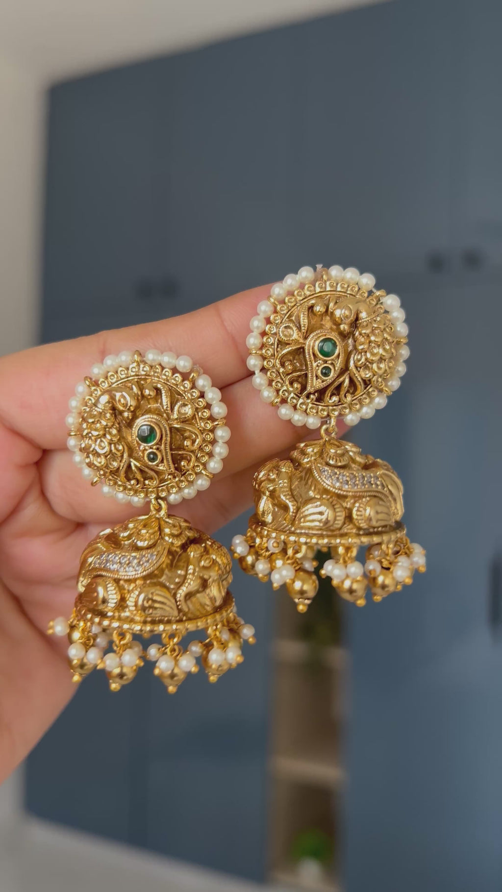 Premium Quality Antique Peacock Pearl Detailed Jumka