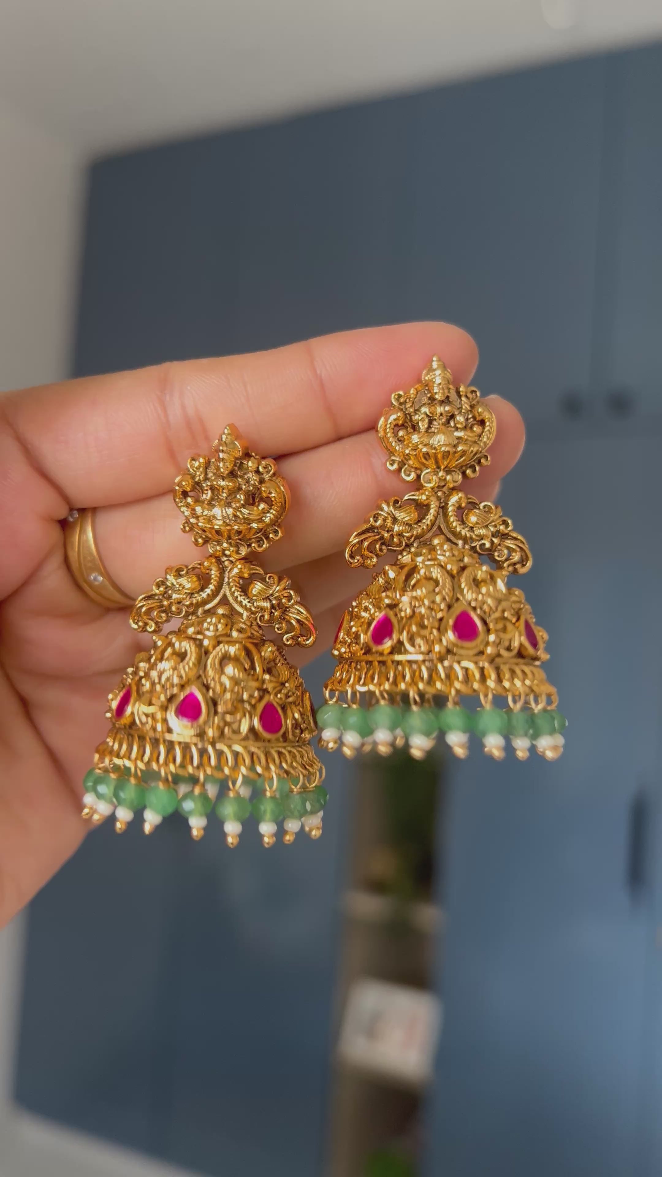 Premium Quality Gold Look Alike Lakshmi Peacock Jumka