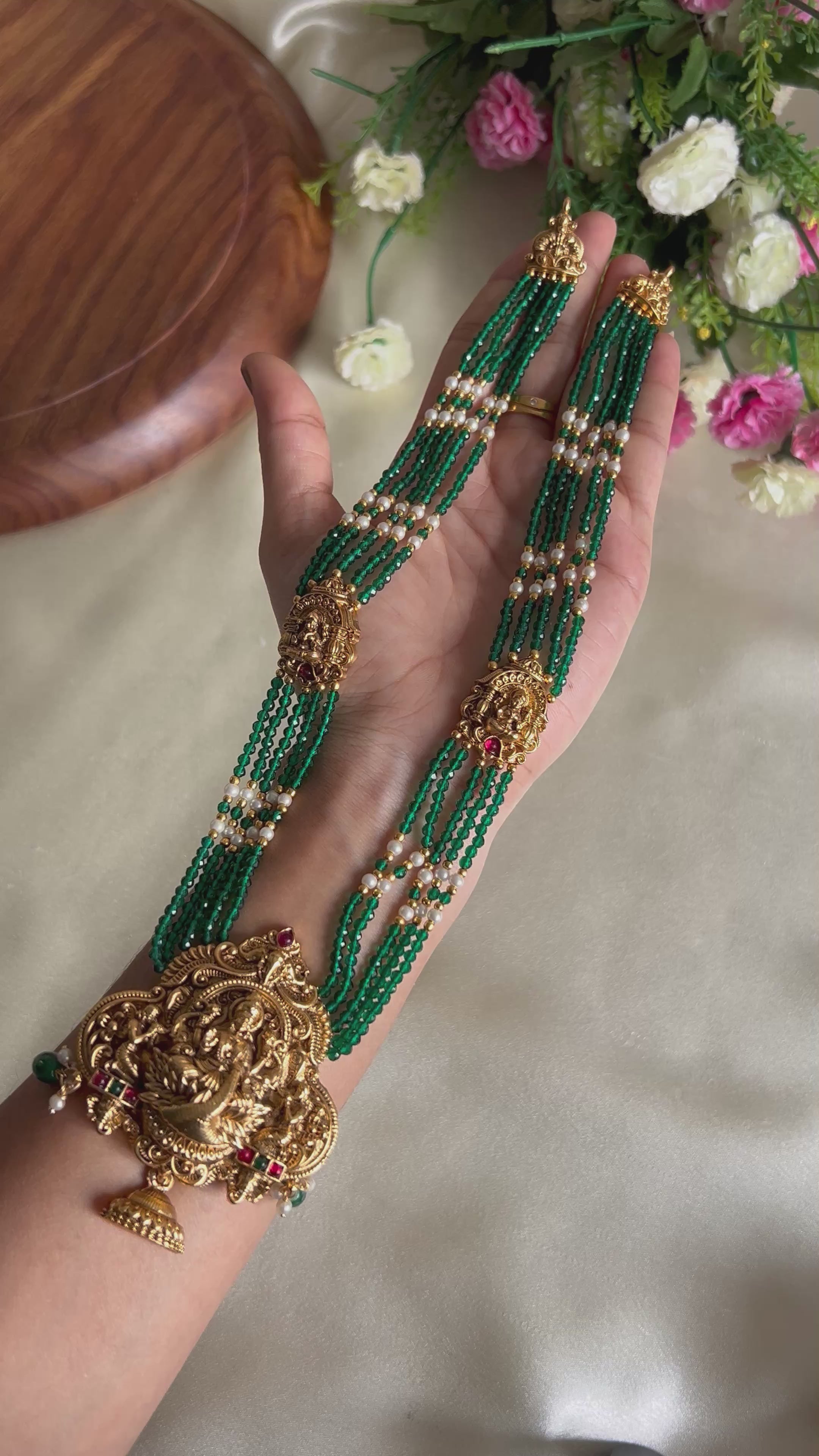 Premium Quality Greeen Beads Lakshmi Haram