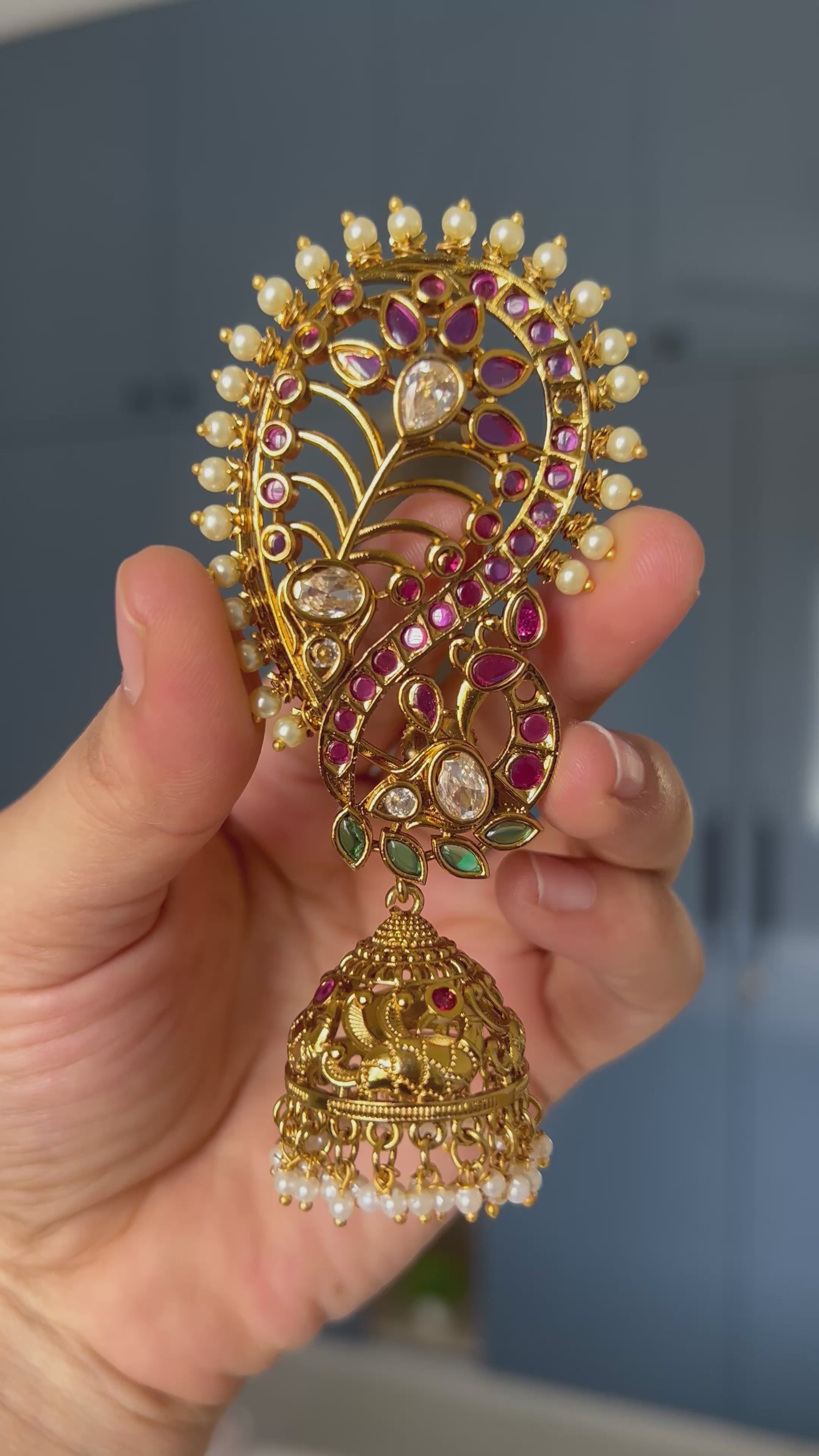 Premium Quality Kemp Stone Gold Alike Peacock Ear Cuff Jumka