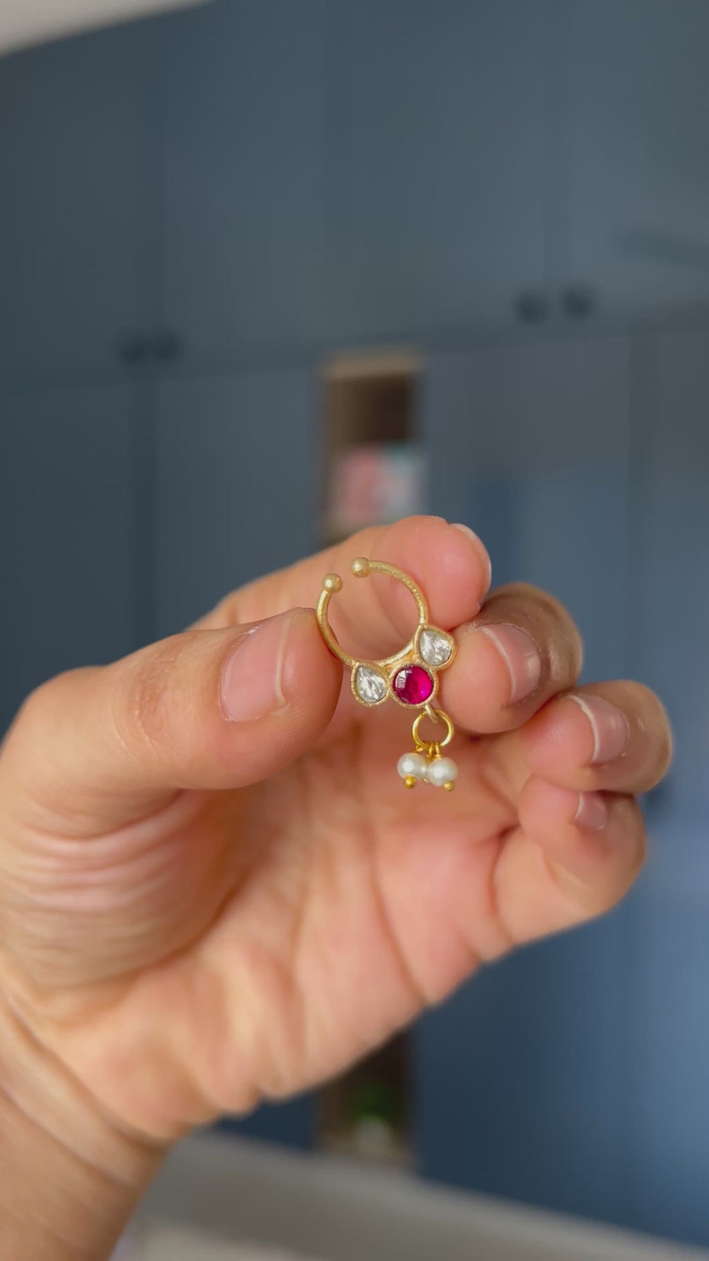 Premium Quality Gold Finish Jadau Septum Nose Pin