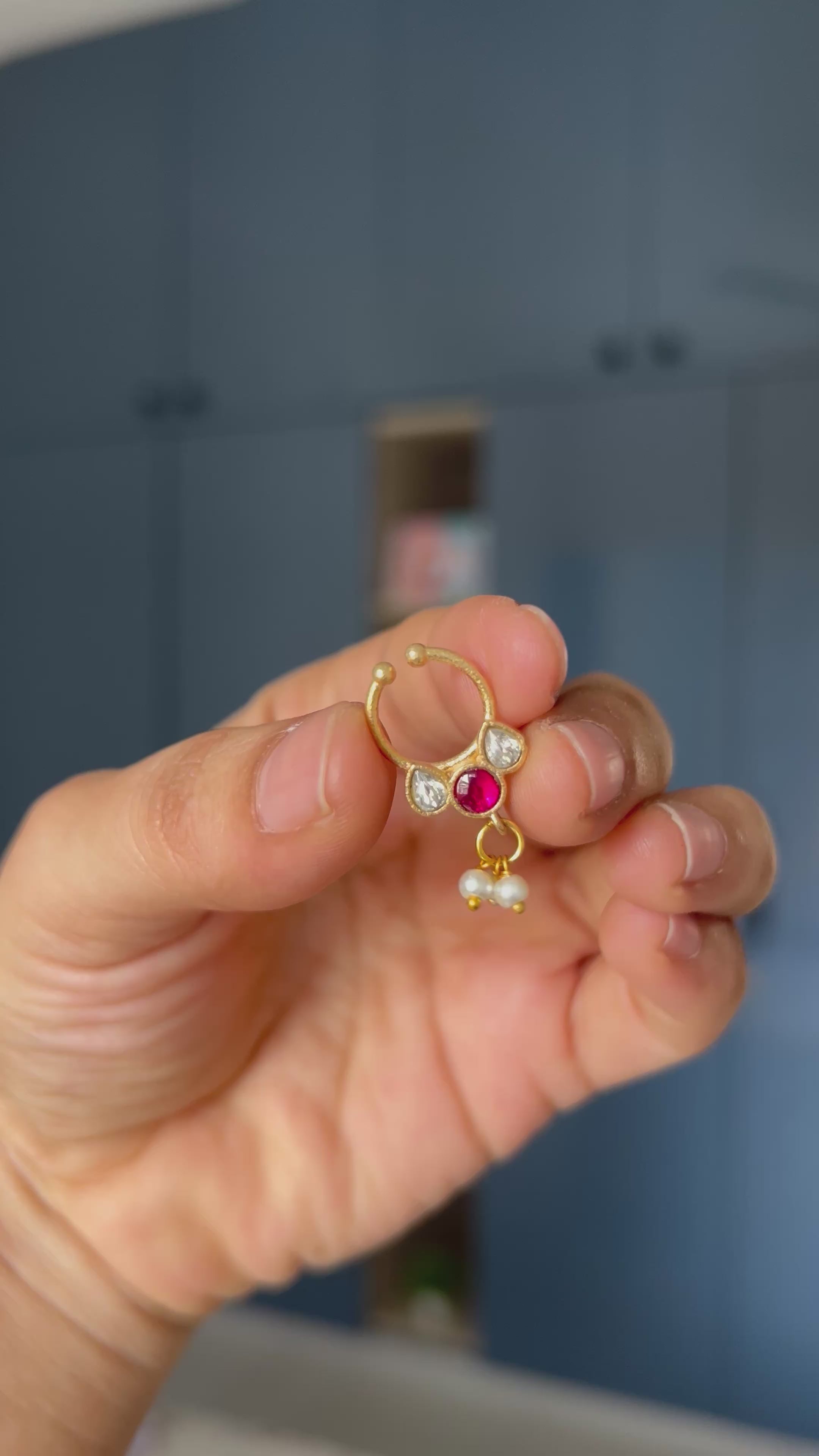 Premium Quality Gold Finish Jadau Septum Nose Pin