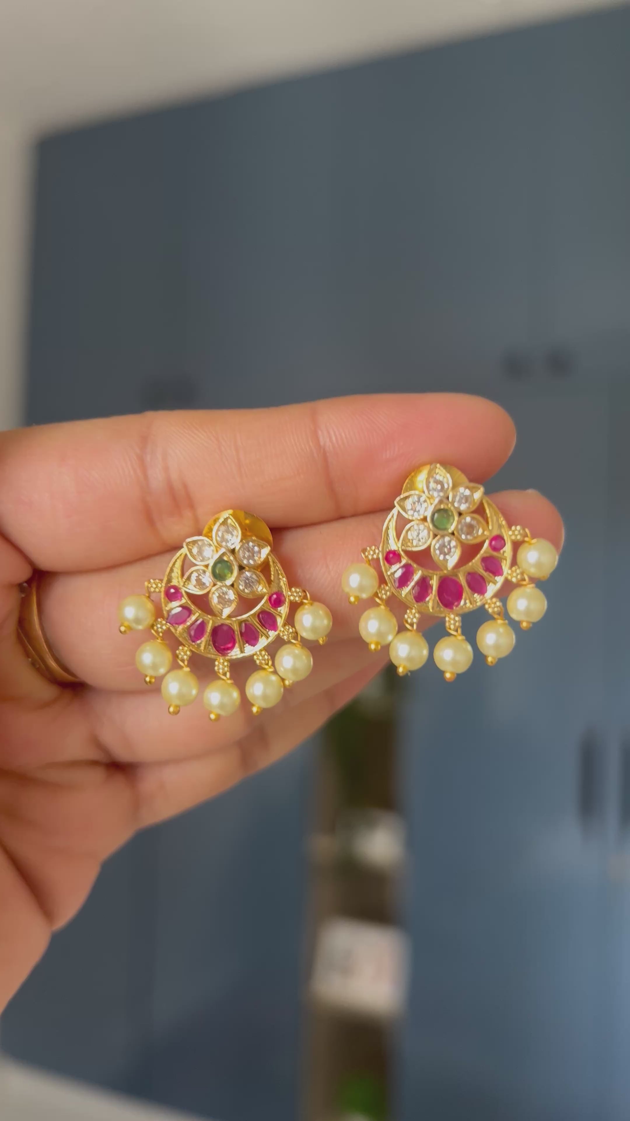 Premium Quality kempu Studs with Pearl Drop