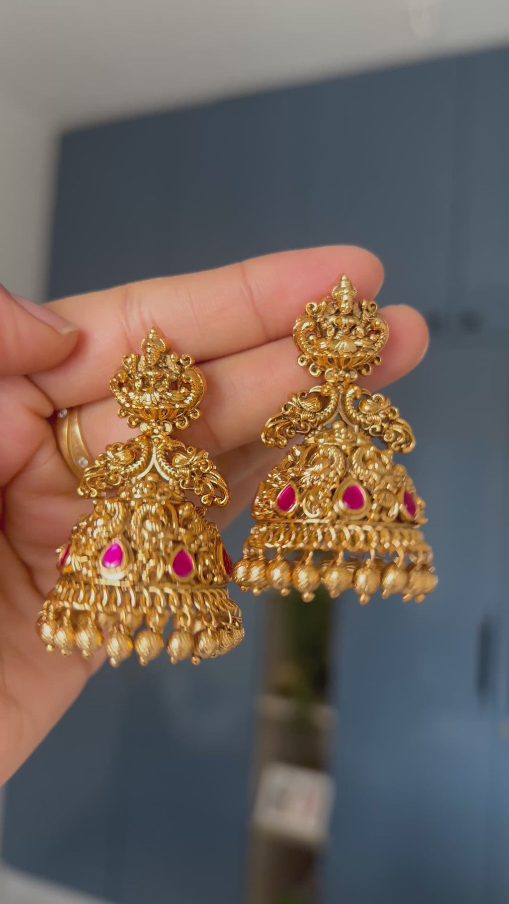 Premium Quality Gold Look Alike Lakshmi Peacock Jumka