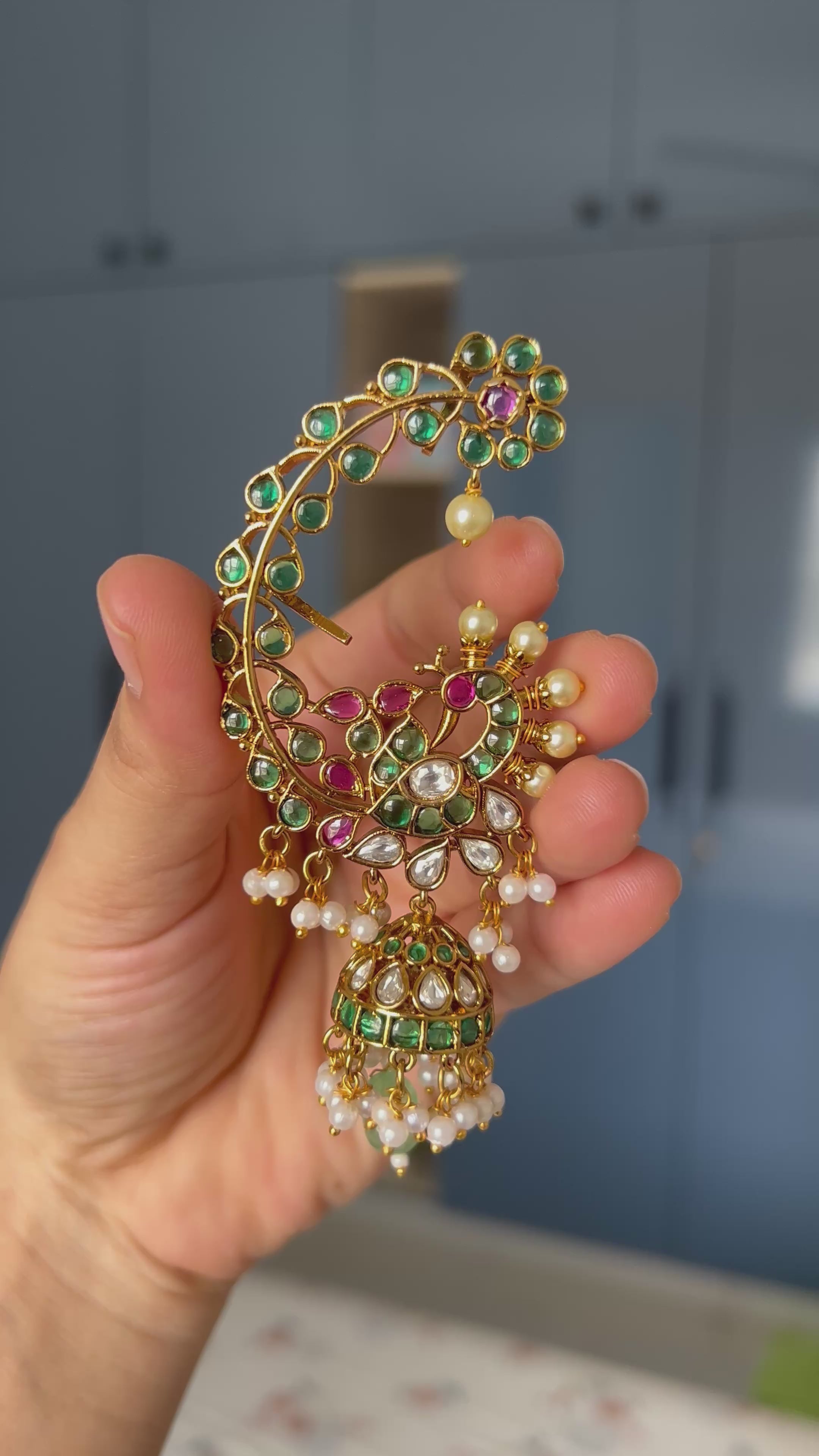 Premium Quality Real Kemp Stone Peacock Ear Cuff Jumka