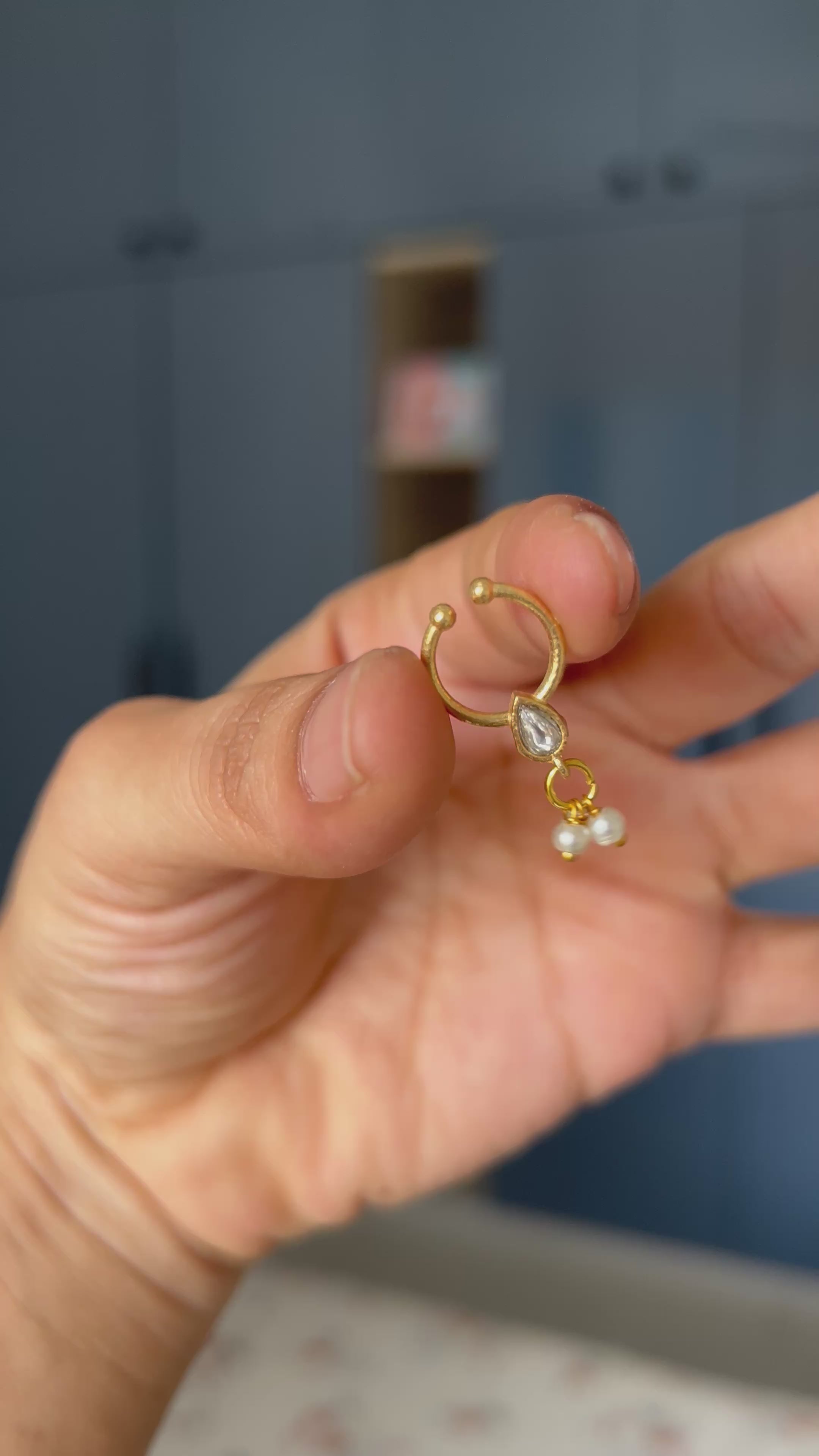 Premium Quality Gold Finish Jadau Septum Nose Pin