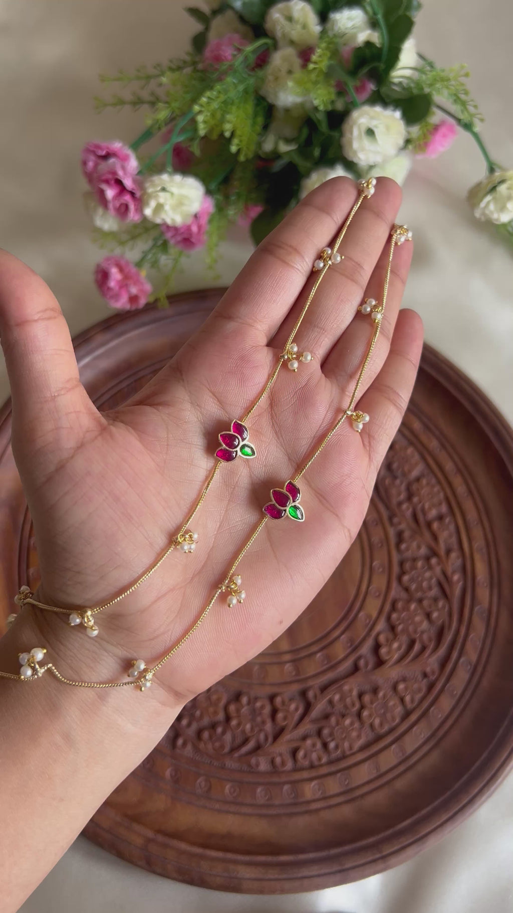 Premium Quality Jadau Lotus Pearl Anklets