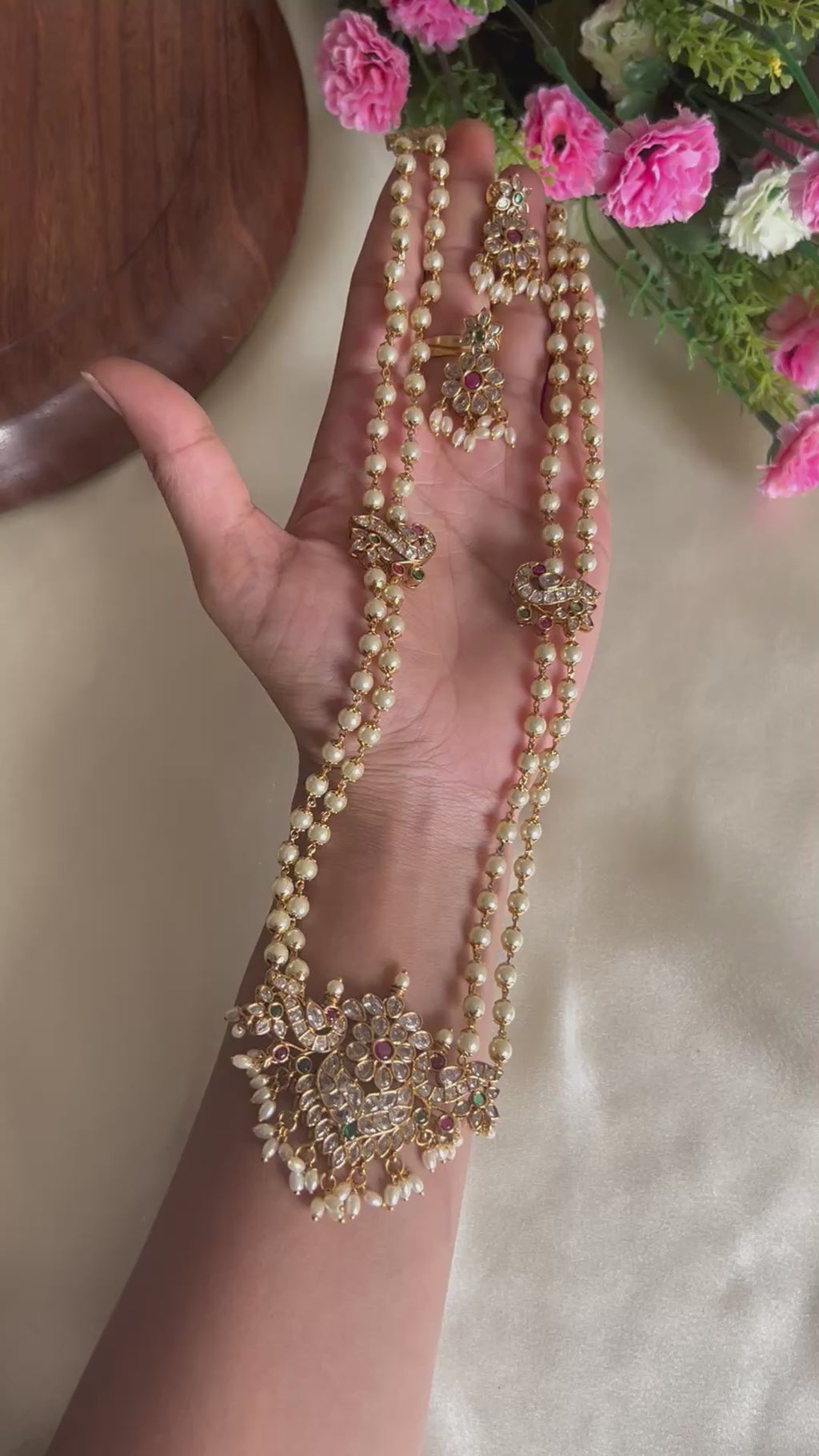 Premium Quality AD Stone Peacock 2 Layer Pearl Haram